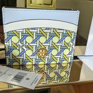 Tory Burch Robinson Acid Lemon Basket Weave Card Holder + Dust Bag Nwt❤️